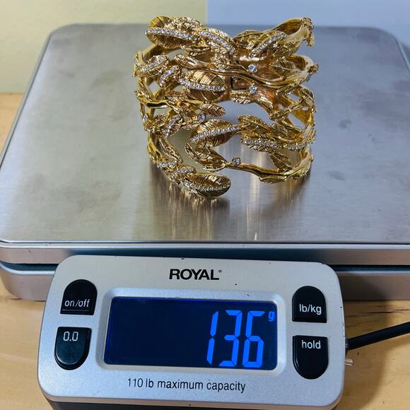 Rachel Zoe Hinged Cuff Bracelet Crystals Leaf Branches Gold Tone Leaf Branch - Picture 14 of 14